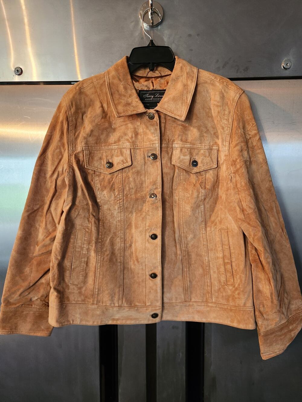 Vintage Terry Lewis Leather Jacket L Suede Trucker Orange Womens Size L Brown